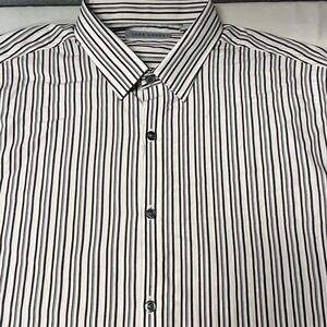 John Henry White Black Striped Dress Shirt Long Sleeve Button Up Career Casual L